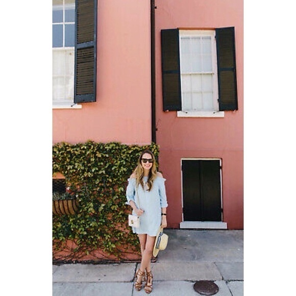 MinkPink Off Shoulder Blue Long Sleeve Mini Dress - Picture 6 of 14